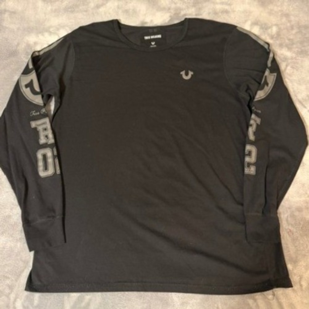 True Religion Mens XXXL Black Long Sleeve Graphic T-Shirt Spine Print Cotton